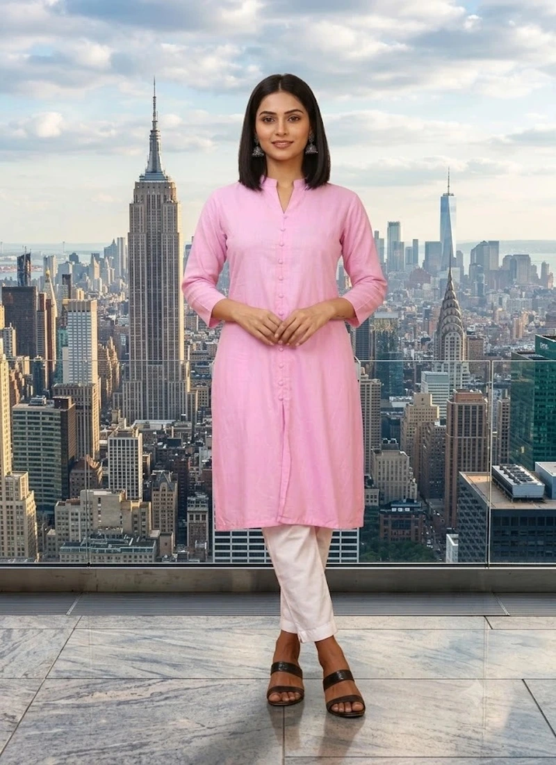 Rayon plain casual kurti pink for daily wear women
