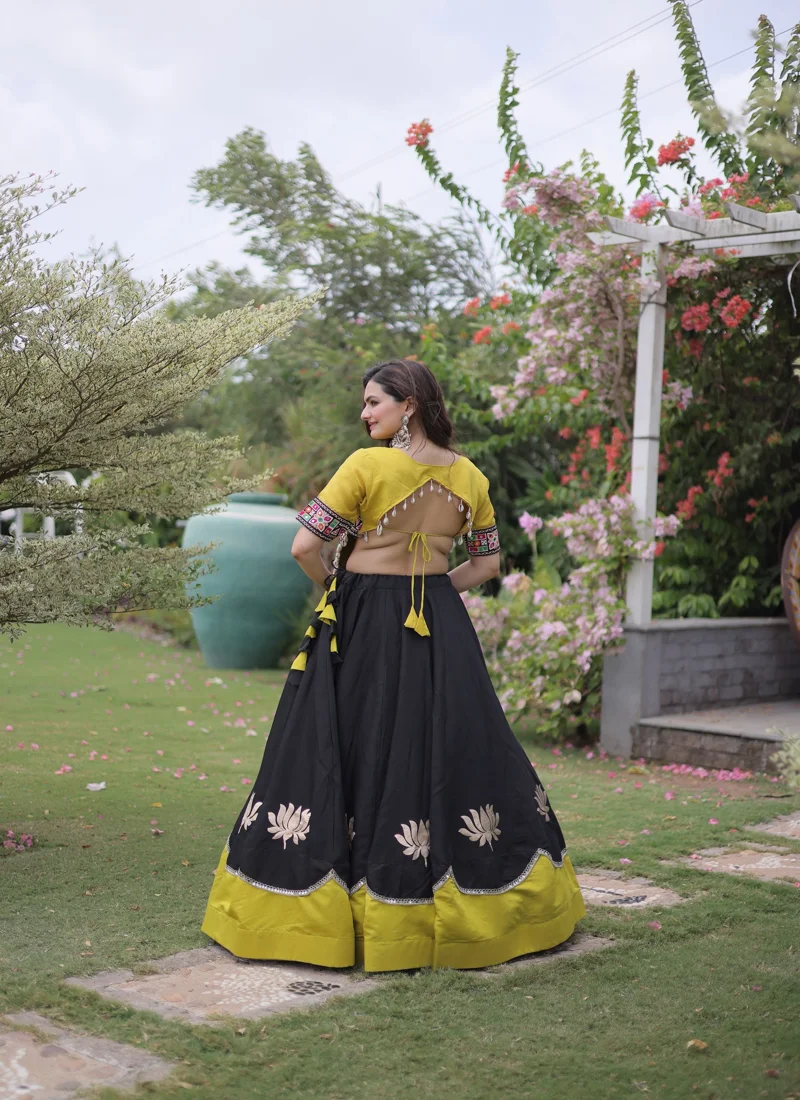 Black Roman Silk Lotus flower Gota & Mirror Lace work Navratri Lehenga Choli for Women - 112