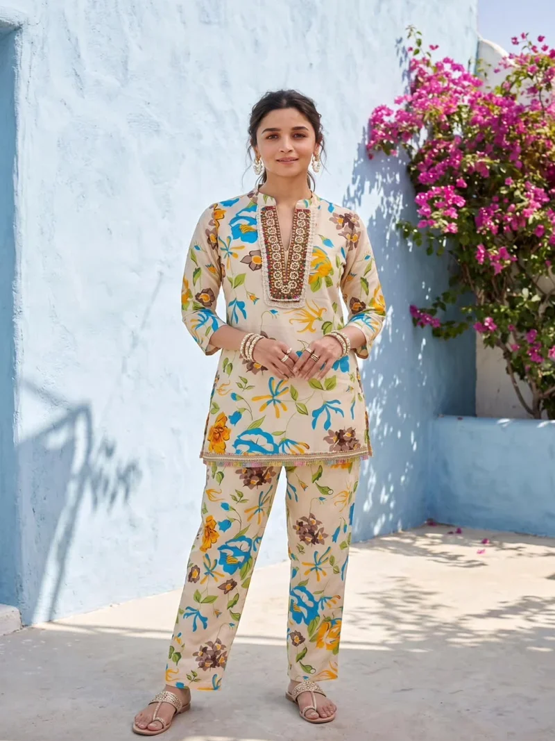 Blue • Poly Cotton • Printed • Designer Co-ord Set - 2132