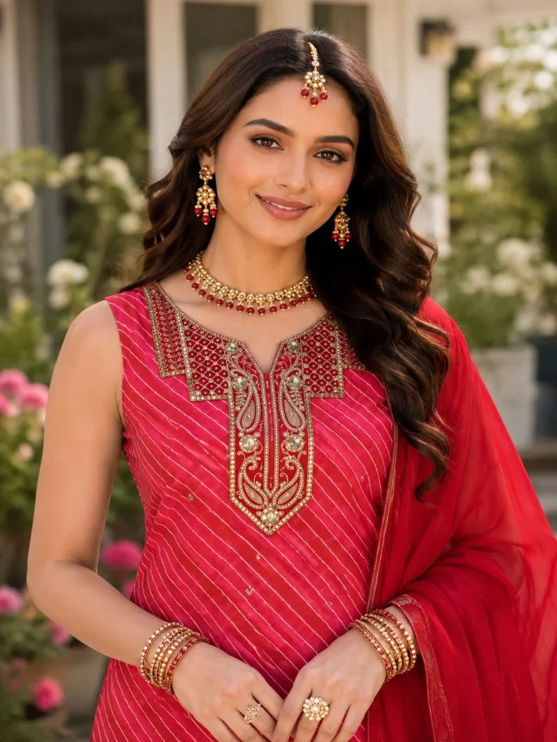 Red โข Real premium georgette โข Embroidered โข Designer Salwar Kameez - 2134
