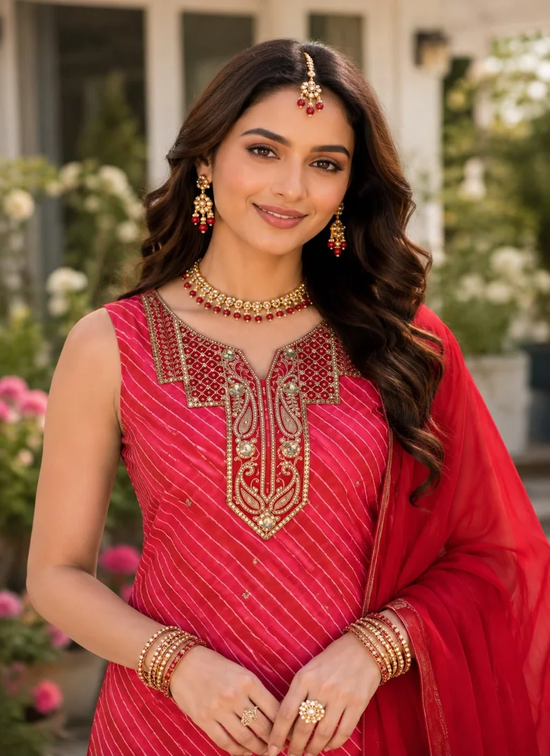 Red • Real premium georgette • Embroidered • Designer Salwar Kameez - 2134