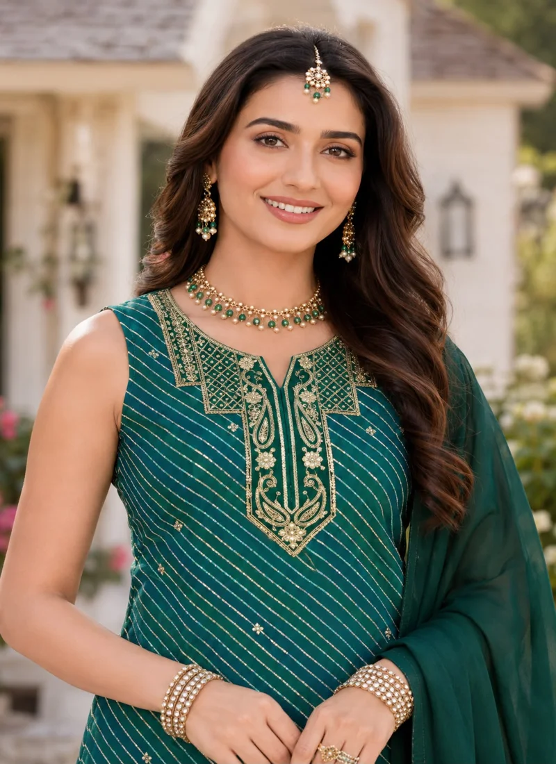 Green Real premium georgette Embroidered Designer Salwar Kameez - 2135 - Image 2