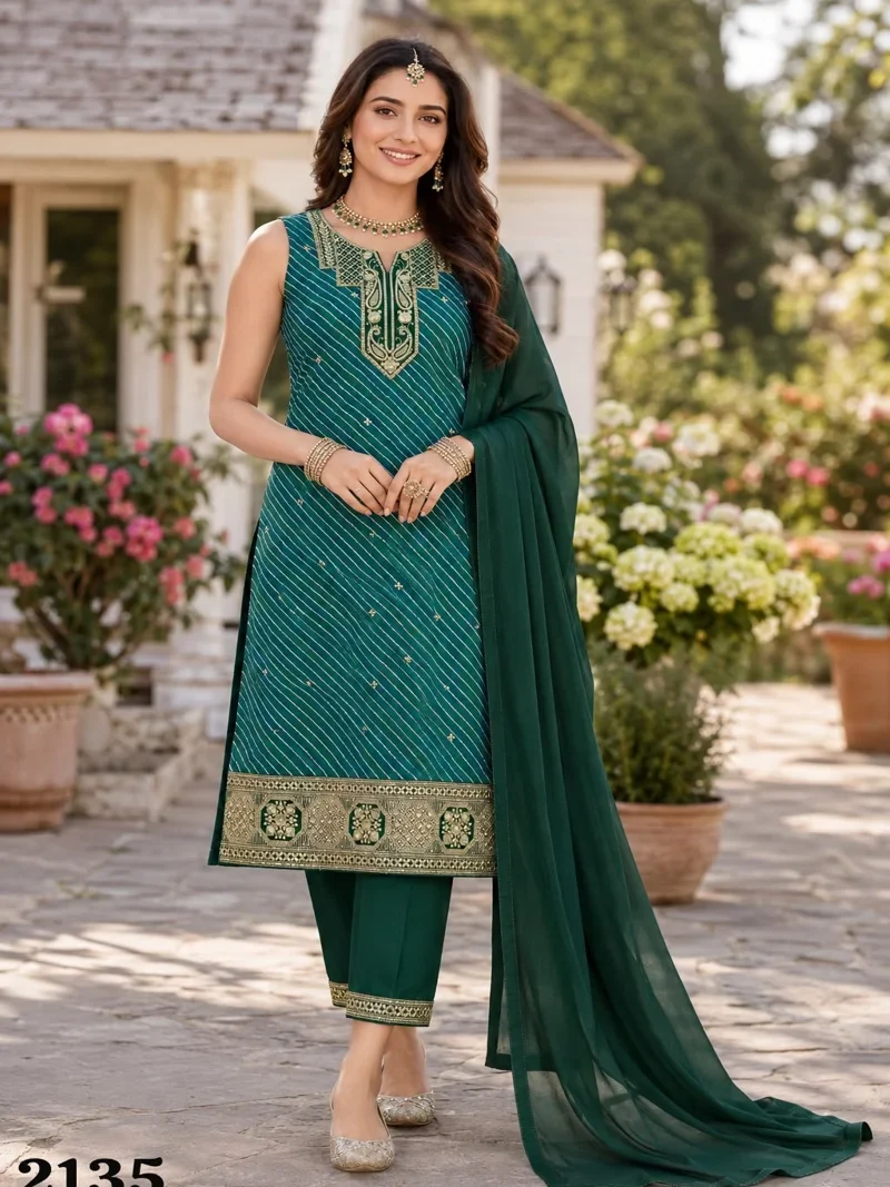 Green Real premium georgette Embroidered Designer Salwar Kameez - 2135