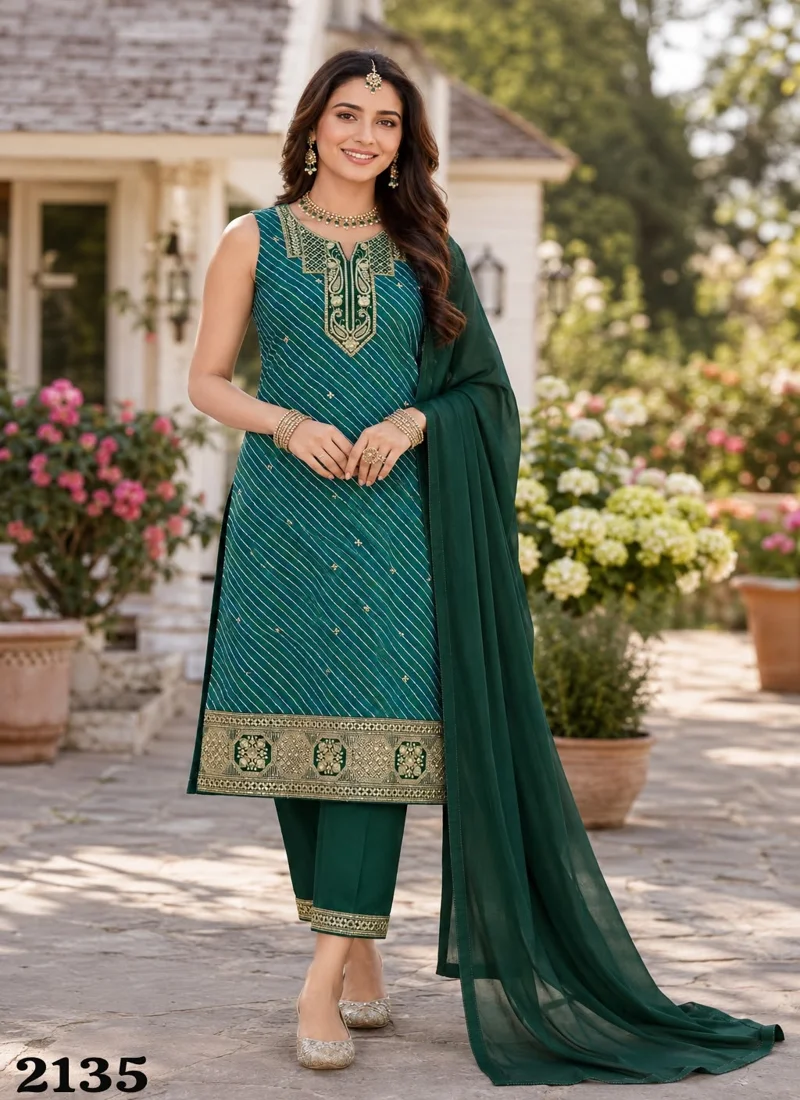 Green Real premium georgette Embroidered Designer Salwar Kameez - 2135