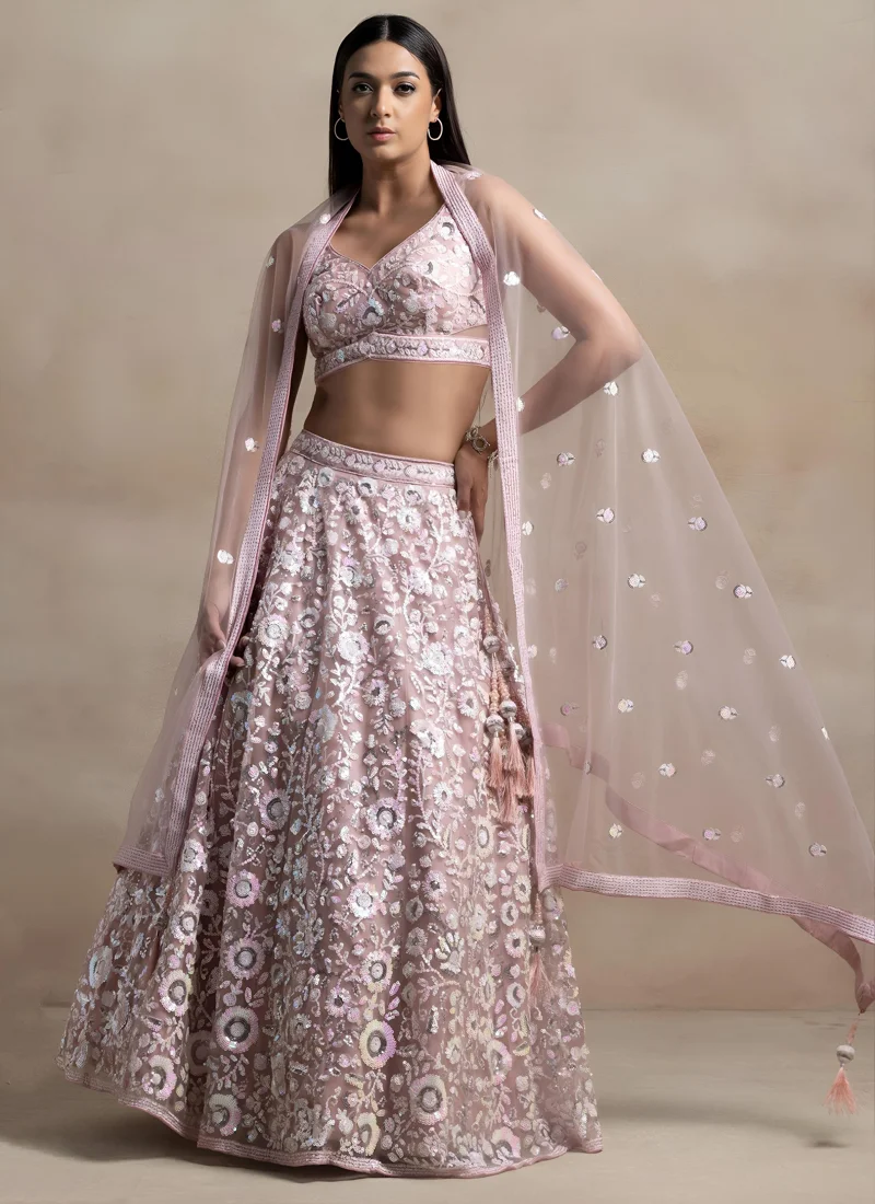 Pink Net Sequins Embroidery Designer Lehenga Choli for Women - 5126-Pink