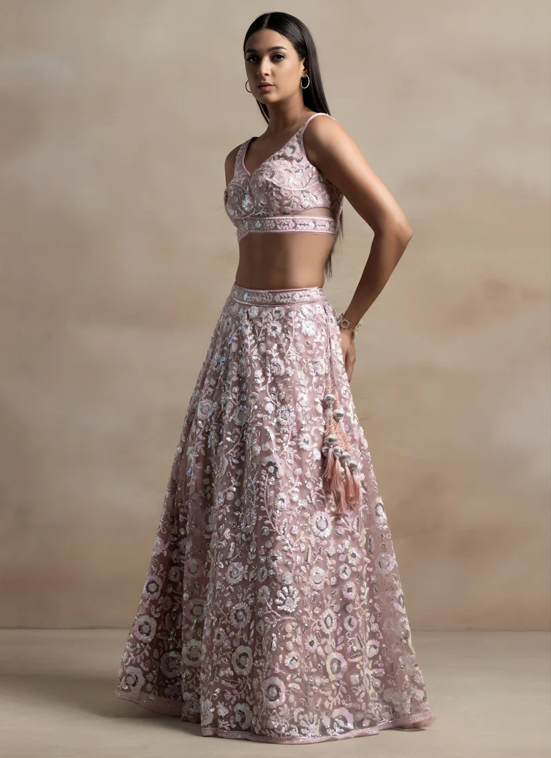 Pink Net Sequins Embroidery Designer Lehenga Choli for Women - 5126-Pink