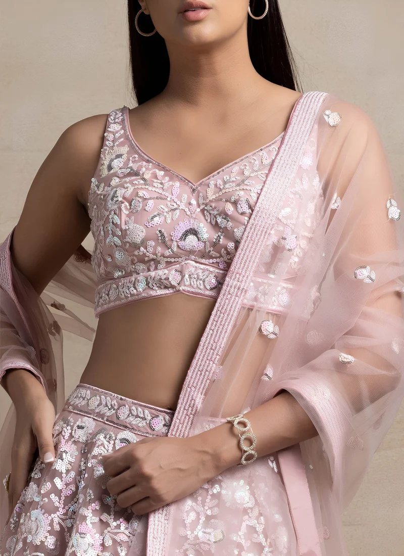 Pink Net Sequins Embroidery Designer Lehenga Choli for Women - 5126-Pink