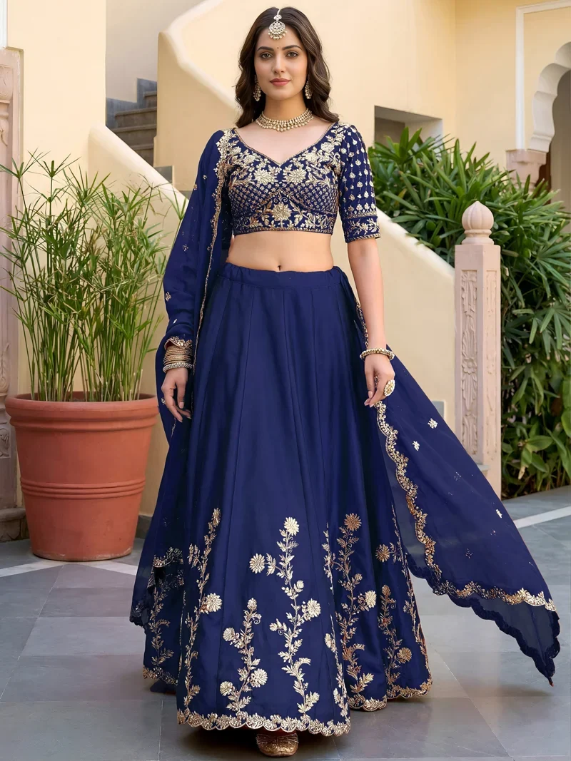 Blue Rangoli Silk Zari, Dori and Sequins Embroidery Work Designer Lehenga Choli for Women - 5135-Blue