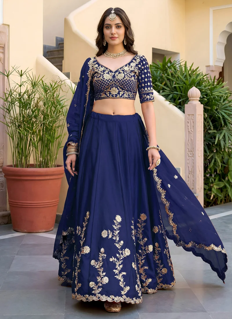 Blue Rangoli Silk Zari, Dori and Sequins Embroidery Work Designer Lehenga Choli for Women - 5135-Blue