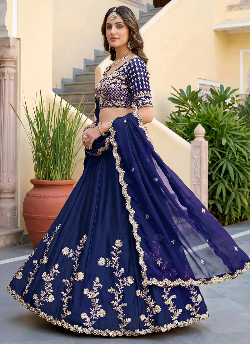 Blue Rangoli Silk Zari, Dori and Sequins Embroidery Work Designer Lehenga Choli for Women - 5135-Blue