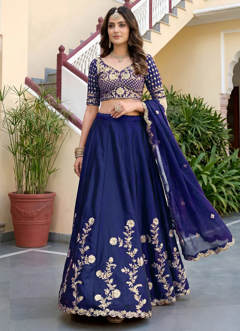 Blue Rangoli Silk Zari, Dori and Sequins Embroidery Work Designer Lehenga Choli for Women - 5135-Blue