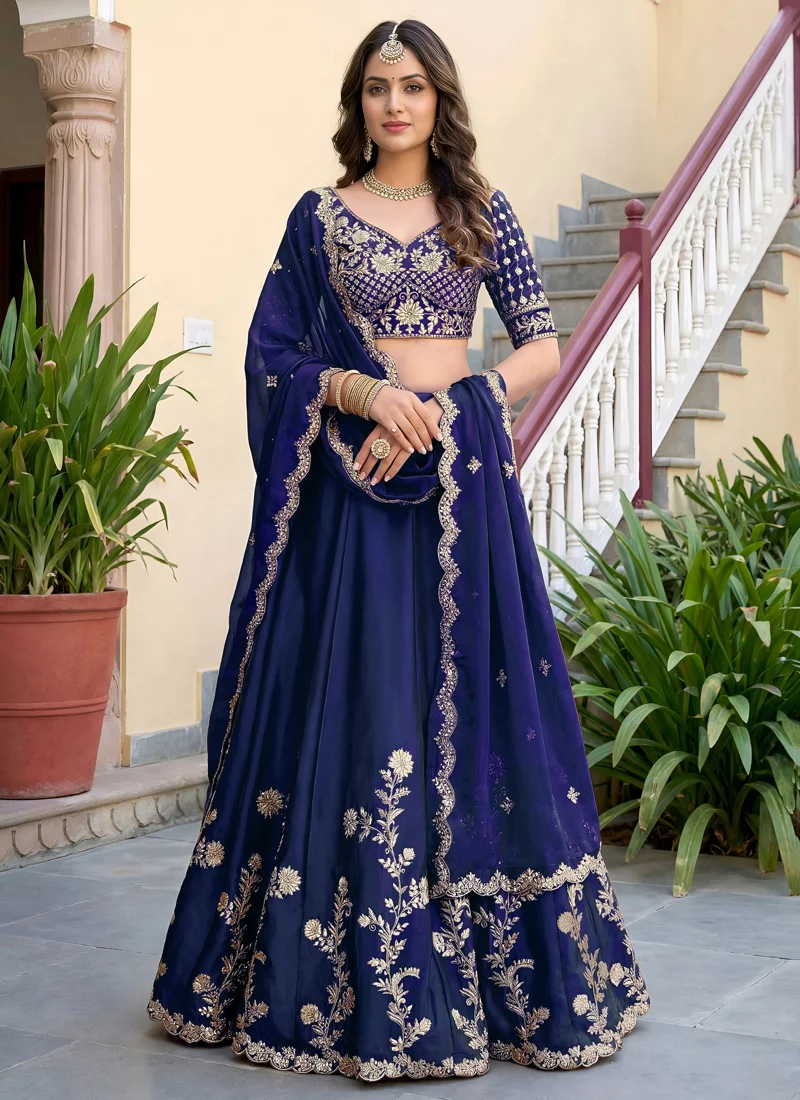 Blue Rangoli Silk Zari, Dori and Sequins Embroidery Work Designer Lehenga Choli for Women - 5135-Blue