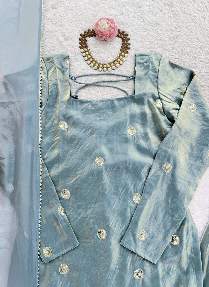 Sky Blue Fandy silk Sequnce Designer Salwar Kameez for Women - 5915