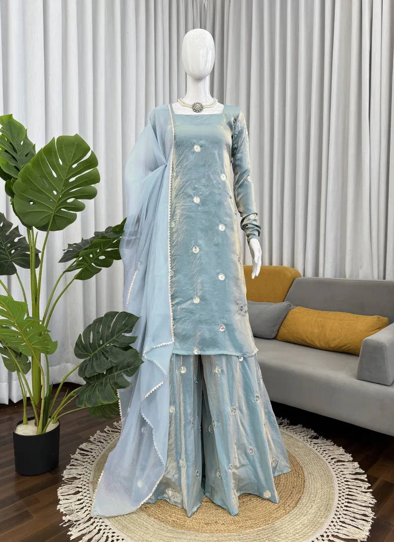 Sky Blue Fandy silk Sequnce Designer Salwar Kameez for Women - 5915