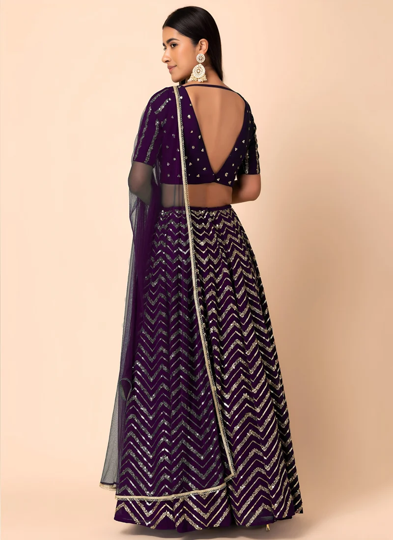 Purple Georgette Thread & Sequins Embroidery Work Designer Lehenga Choli - 7094-Purple - Image 3