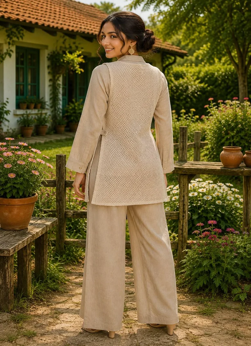 Beige • Premium Jute • Embroidered • Designer Co-ord Set - 990_HIT - Image 5