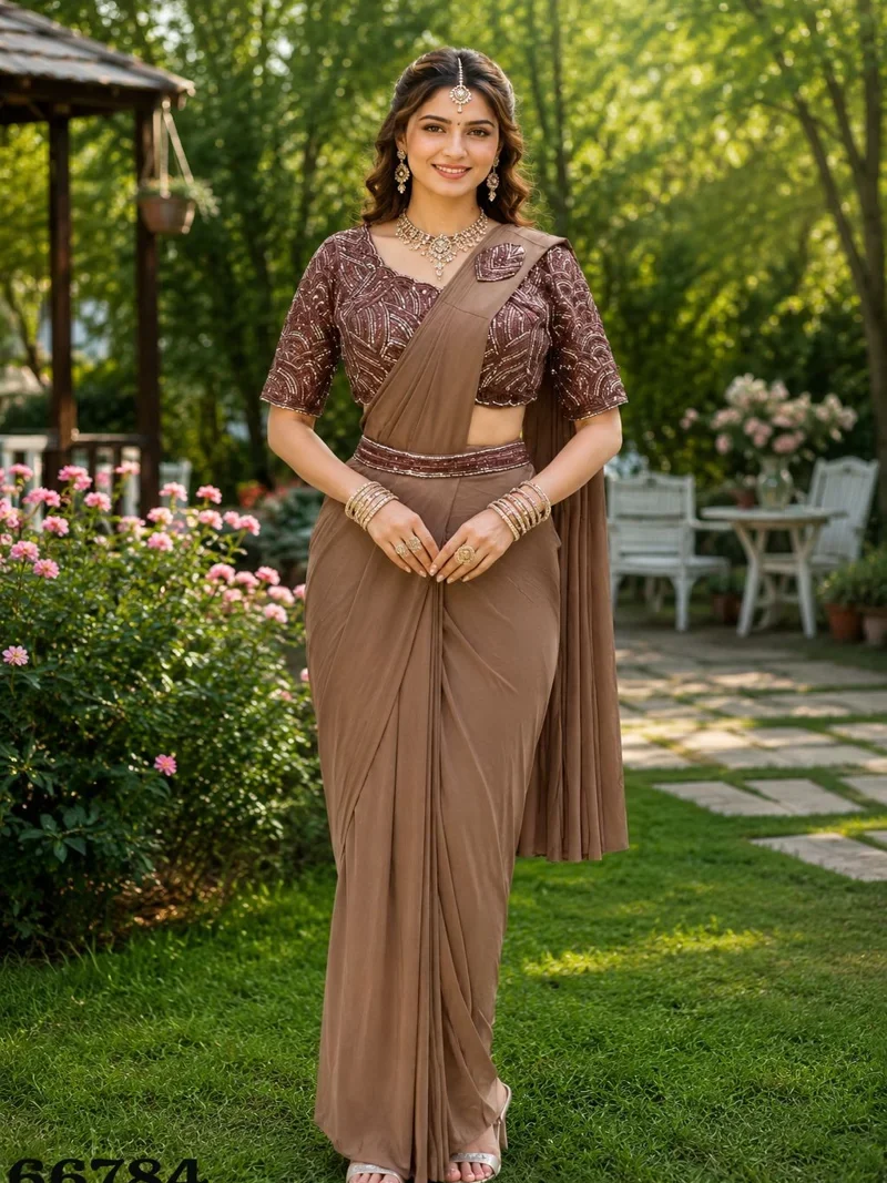 Blue Premium Lycra Embroidered Designer Saree for Women - Aarika-1