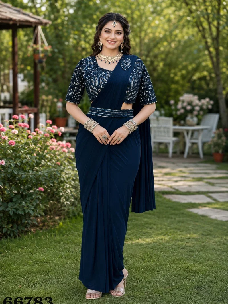 Brown Premium Lycra Embroidered Designer Saree for Women - Aarika-2