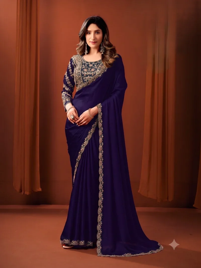 Purple • Sattin Silk • Lace Border • Designer Saree - Ayushka2