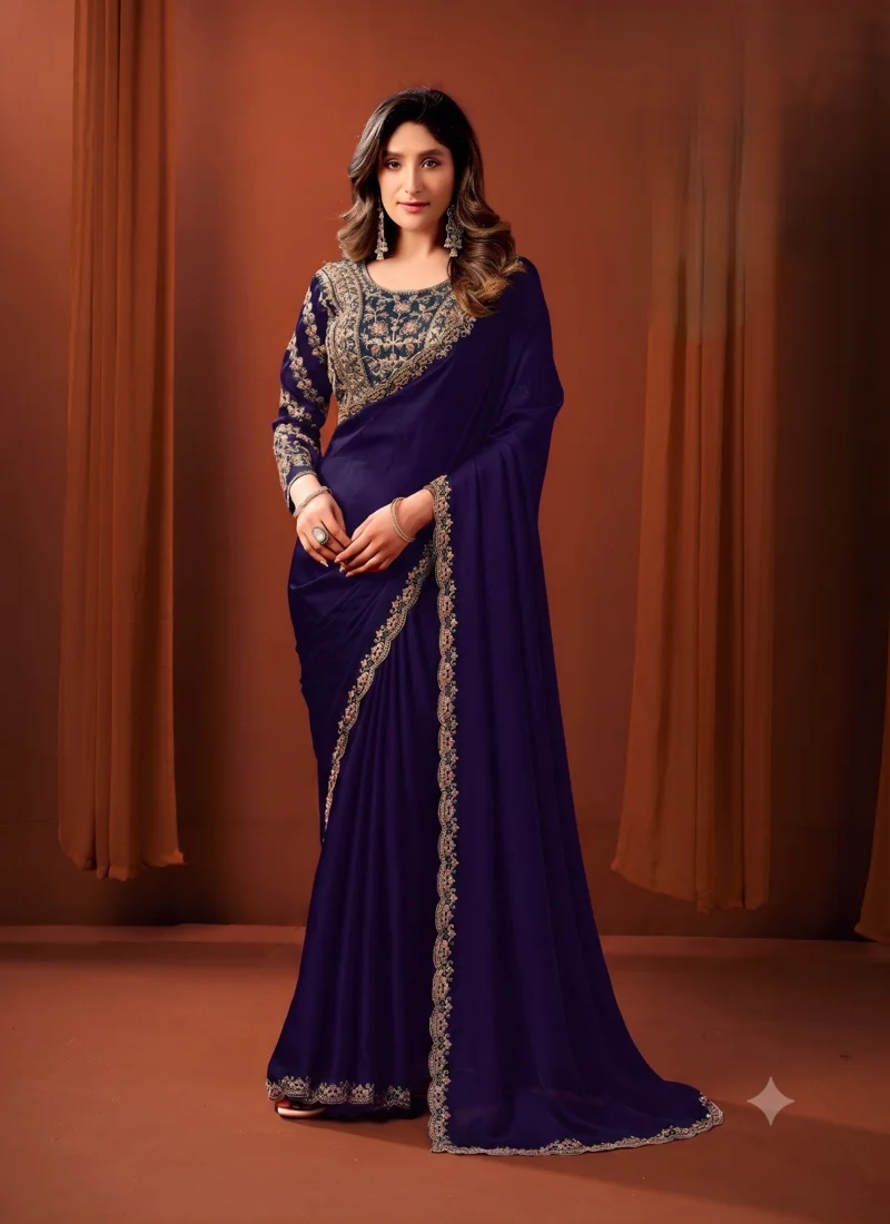 Purple • Sattin Silk • Lace Border • Designer Saree - Ayushka2