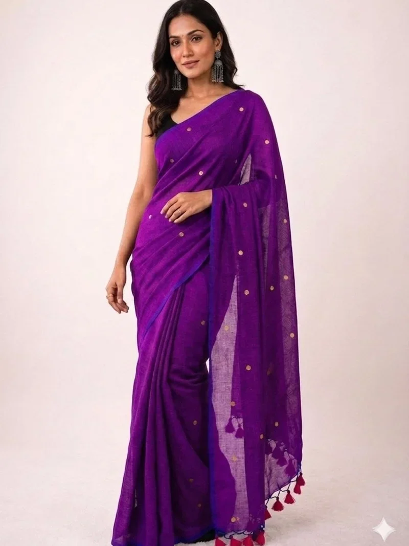 Purple • Khadi Cotton • Gini Work • Designer Saree - BLOUSEWALA7