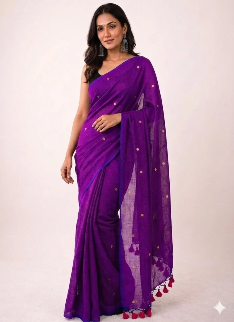 Purple • Khadi Cotton • Gini Work • Designer Saree - BLOUSEWALA7