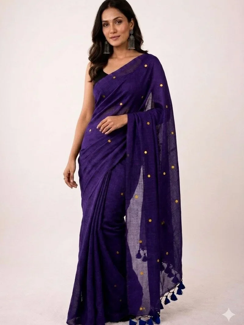 Violet • Khadi Cotton • Gini Work • Designer Saree - BLOUSEWALA8