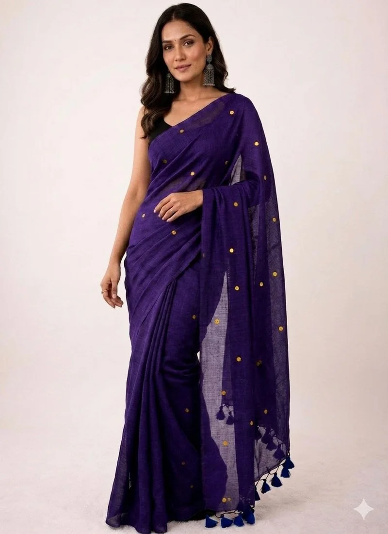 Violet • Khadi Cotton • Gini Work • Designer Saree - BLOUSEWALA8