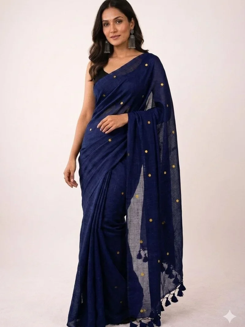 Nevy Blue • Khadi Cotton • Gini Work • Designer Saree - BLOUSEWALA9