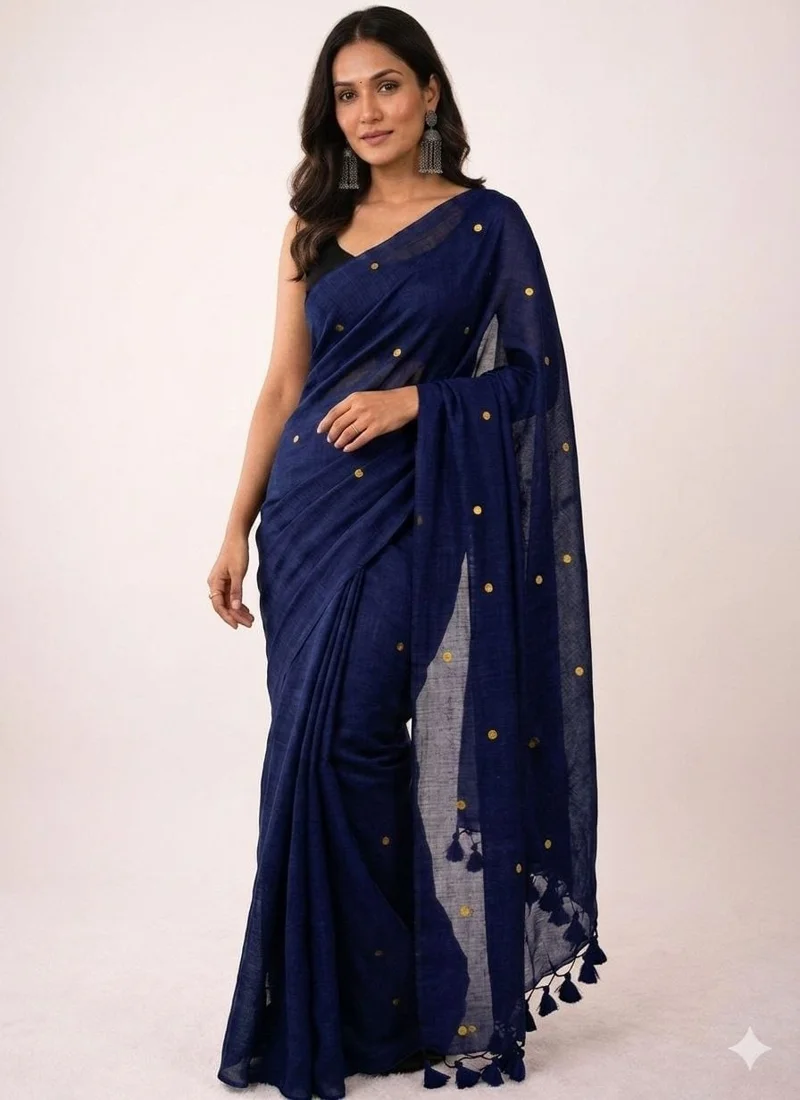 Nevy Blue • Khadi Cotton • Gini Work • Designer Saree - BLOUSEWALA9