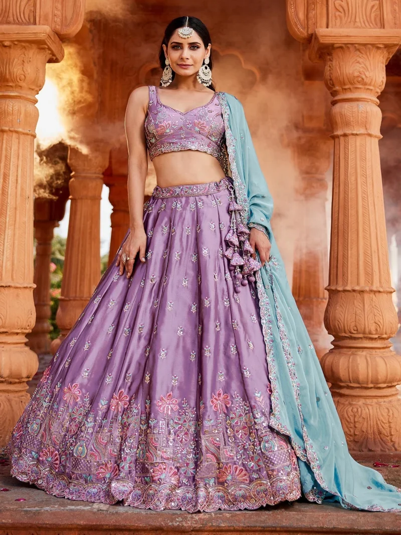 Light Purple • Rangoli Silk • Heavy Zari, Dori, Sequins & Multicolor Thread Embroidery • Designer Lehenga Choli - DRS231