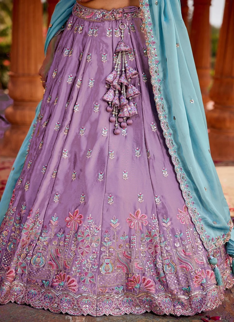 Light Purple • Rangoli Silk • Heavy Zari, Dori, Sequins & Multicolor Thread Embroidery • Designer Lehenga Choli - DRS231 - Image 5