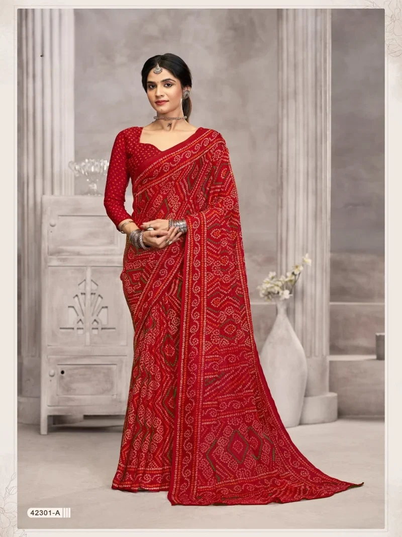 Red Chiffon Printed Designer Saree for Women - HL00169
