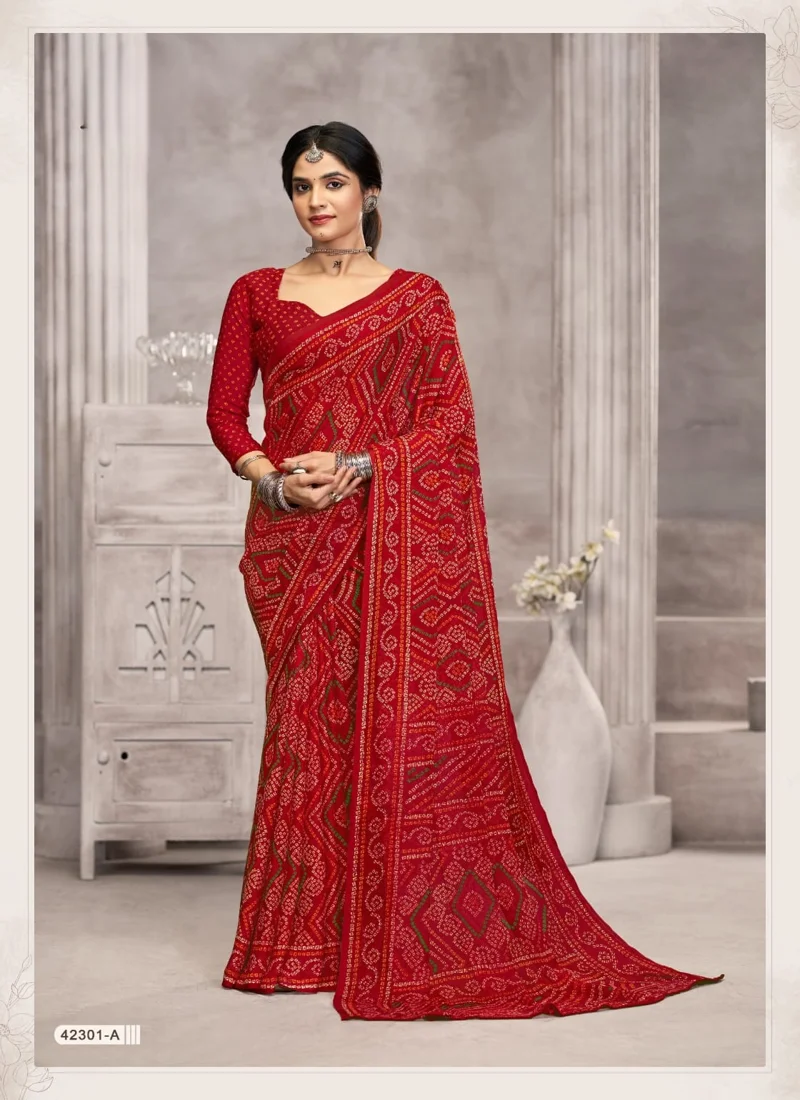 Red Chiffon Printed Designer Saree for Women - HL00169