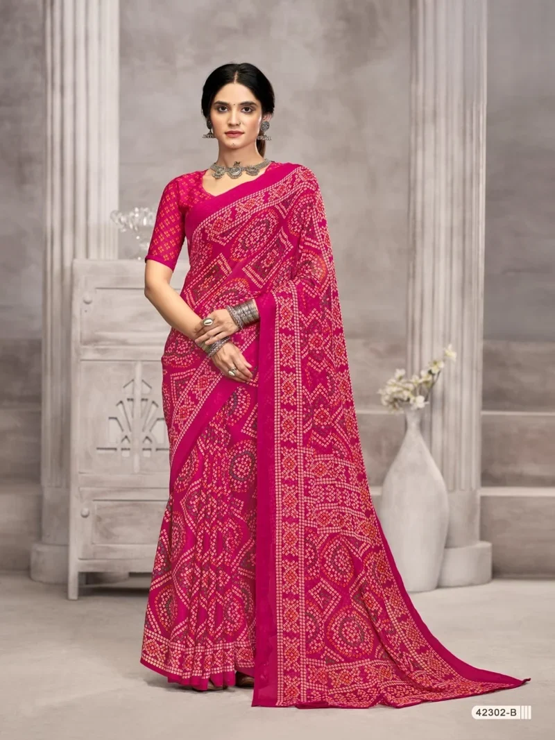 Dark Pink Chiffon Printed Designer Saree for Women - HL00170