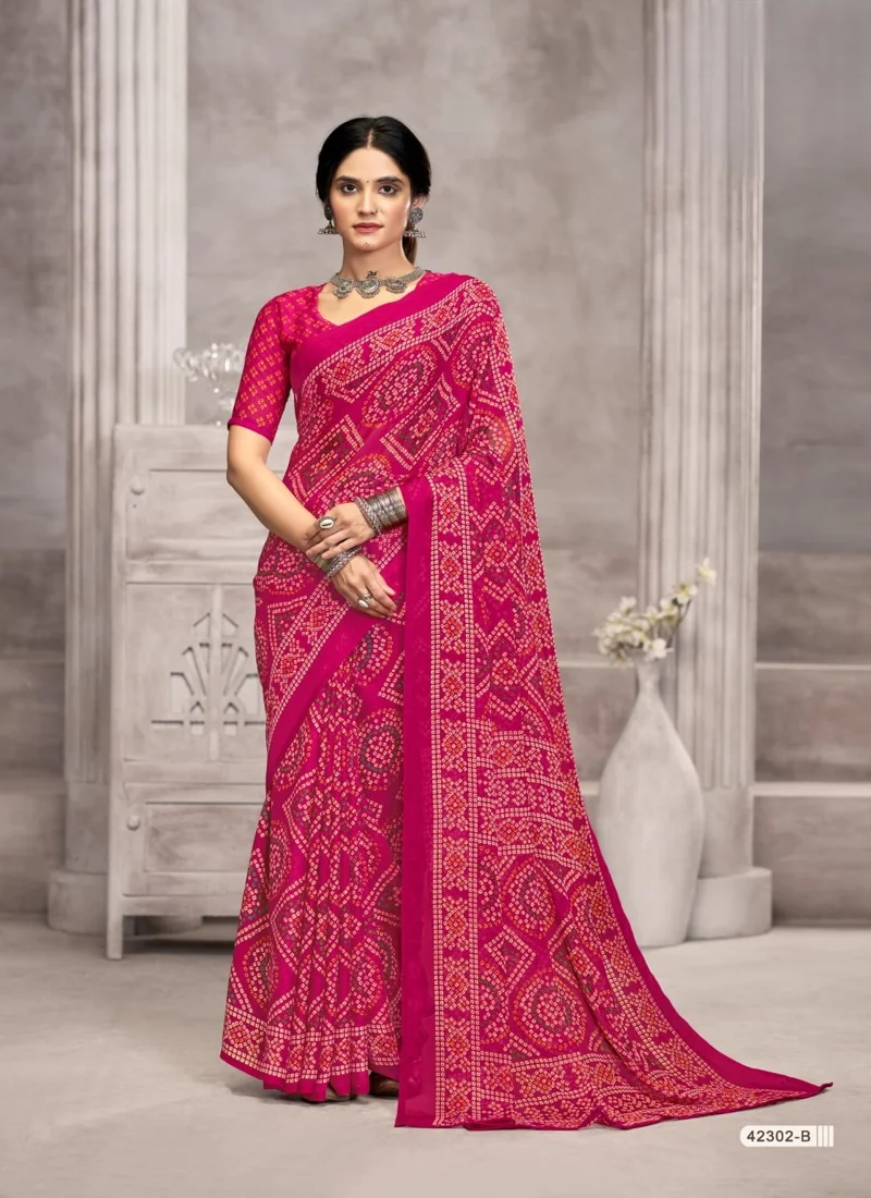 Dark Pink Chiffon Printed Designer Saree for Women - HL00170
