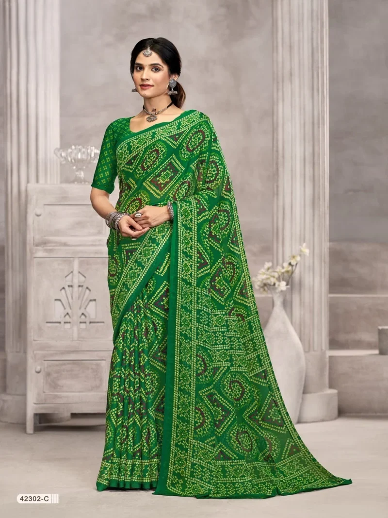 Green Chiffon Printed Designer Saree for Women - HL00171