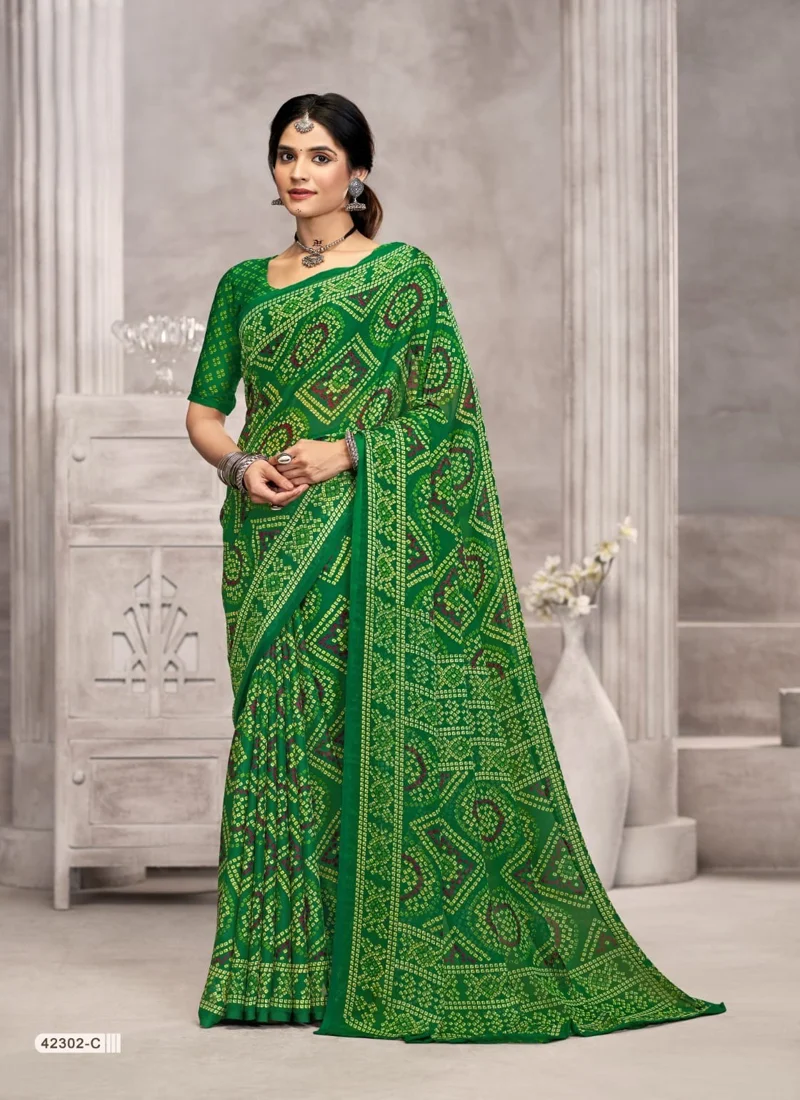 Green Chiffon Printed Designer Saree for Women - HL00171