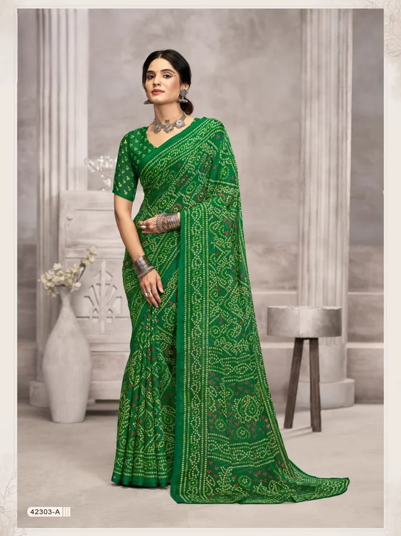 Green Chiffon Printed Designer Saree for Women - HL00172