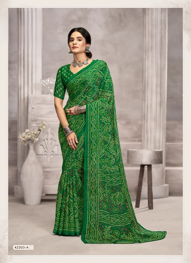 Green Chiffon Printed Designer Saree for Women - HL00172