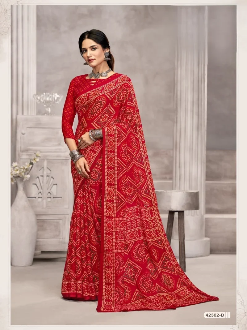 Red Chiffon Printed Designer Saree for Women - HL00173