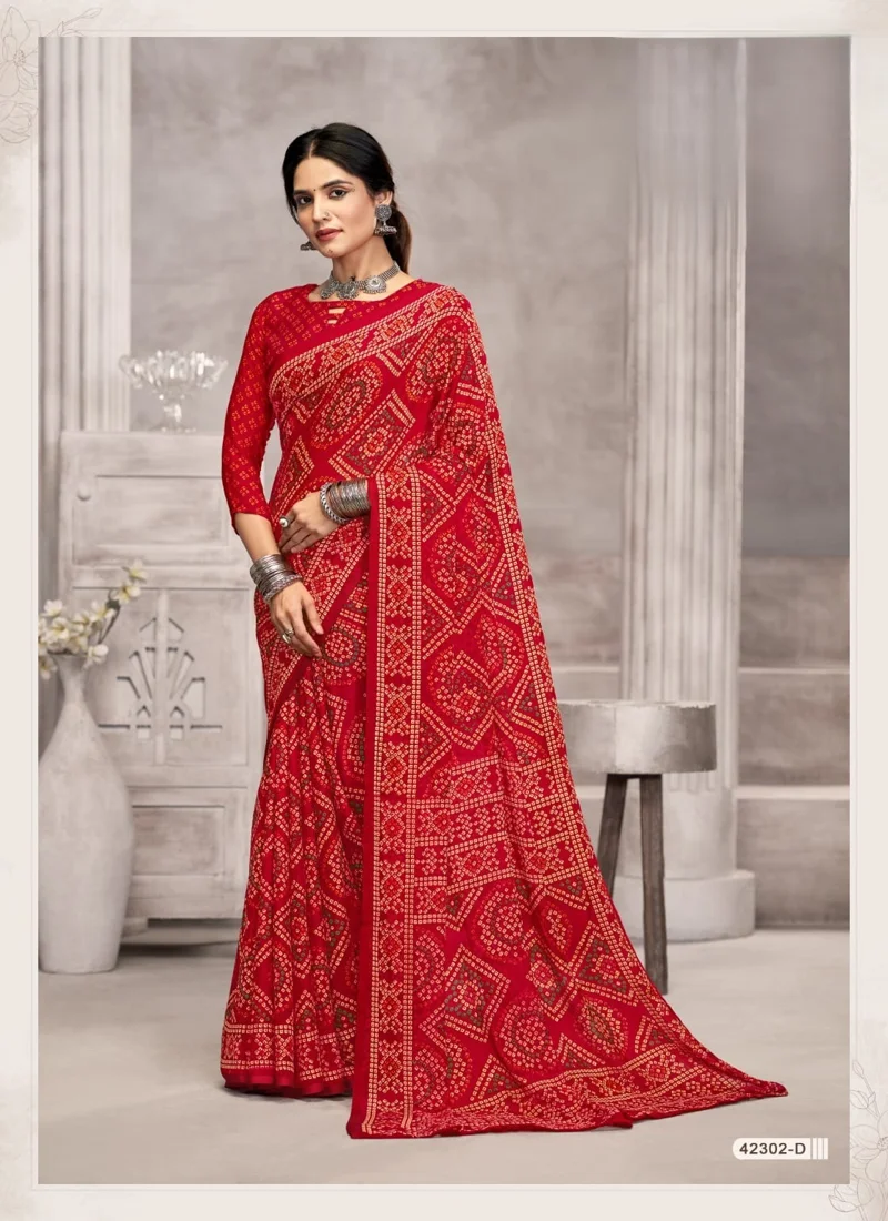Red Chiffon Printed Designer Saree for Women - HL00173
