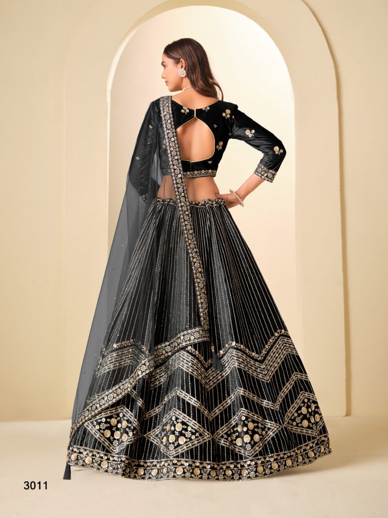 Black Ice Velvel Embroidered Designer Lehenga Choli for Women - Mehvis_Black