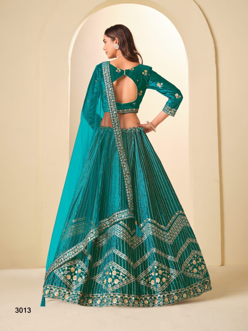 Bottle Green Ice Velvel Embroidered Designer Lehenga Choli for Women - Mehvis_Bottle_Green