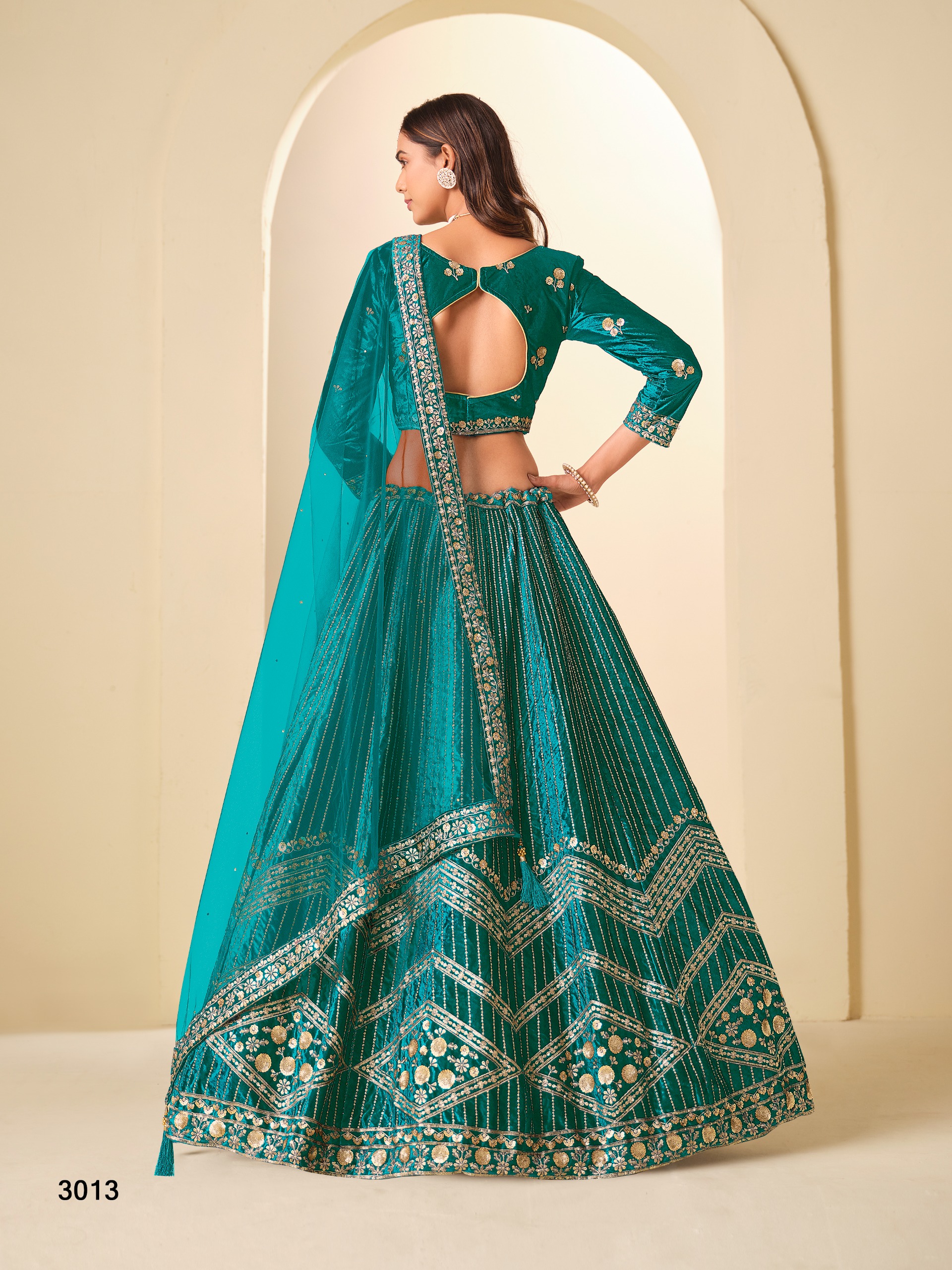 Bottle Green Ice Velvel Embroidered Designer Lehenga Choli for Women - Mehvis_Bottle_Green