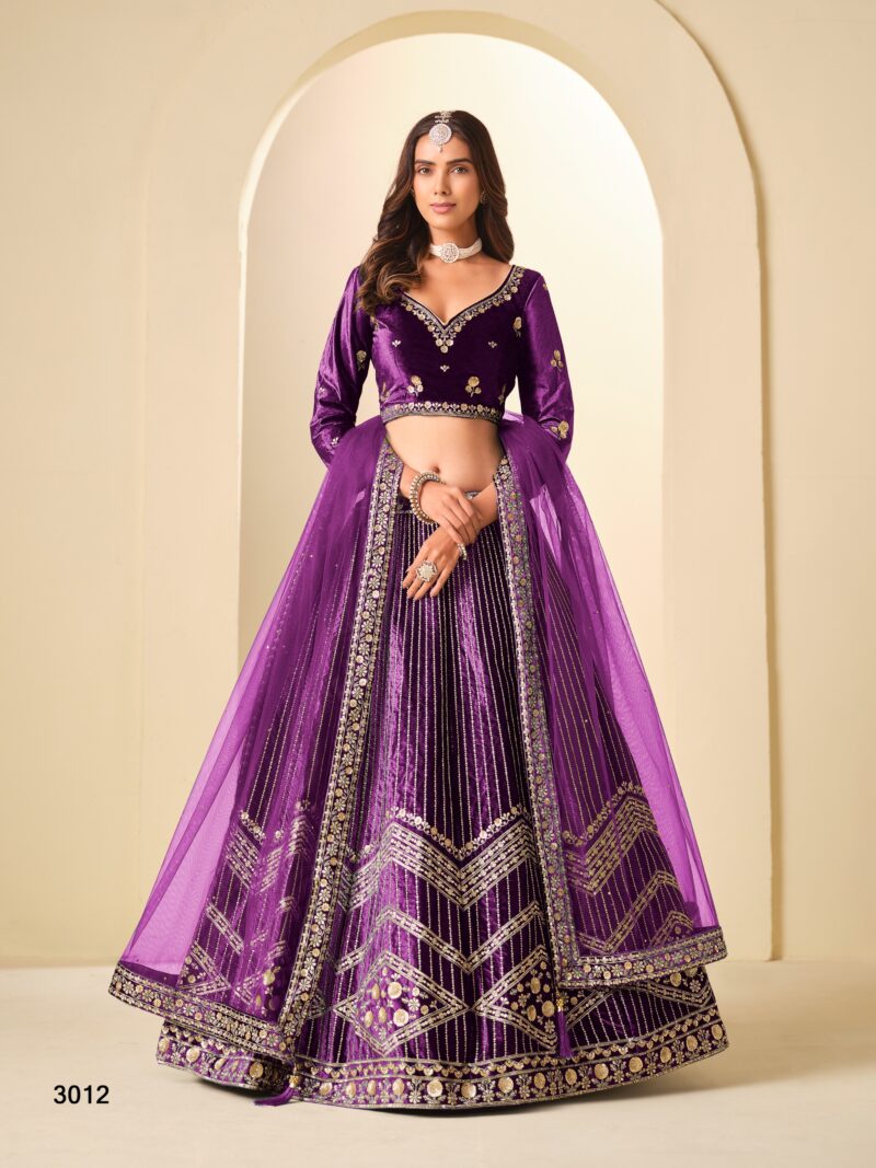 Purple Ice Velvel Embroidered Designer Lehenga Choli for Women - Mehvis_Purple