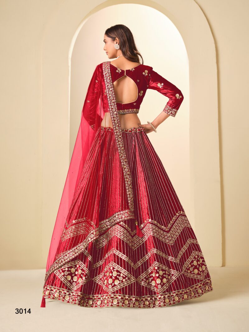 Red Ice Velvel Embroidered Designer Lehenga Choli for Women - Mehvis_Red