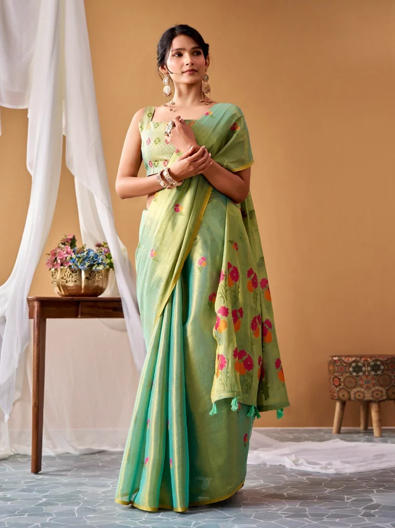 Green โข Tissue Silk โข Premium Printed โข Designer Saree - RP909