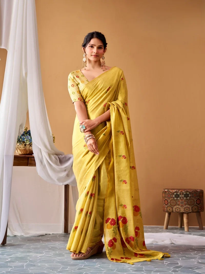 Yellow • Tissue Silk • Premium Printed • Designer Saree - RP911