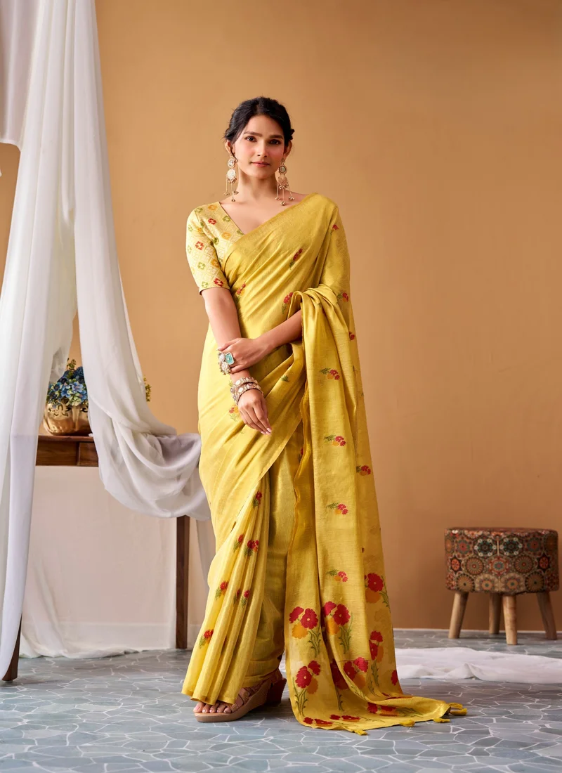 Yellow • Tissue Silk • Premium Printed • Designer Saree - RP911
